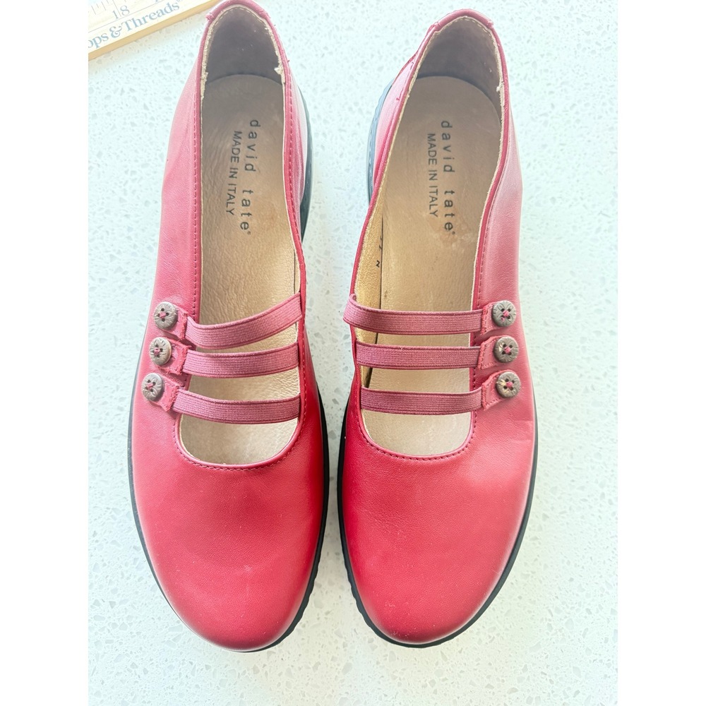 David Tate Womens 11 Narrow Red Leather Mary Jane Comfort Flats Made Italy